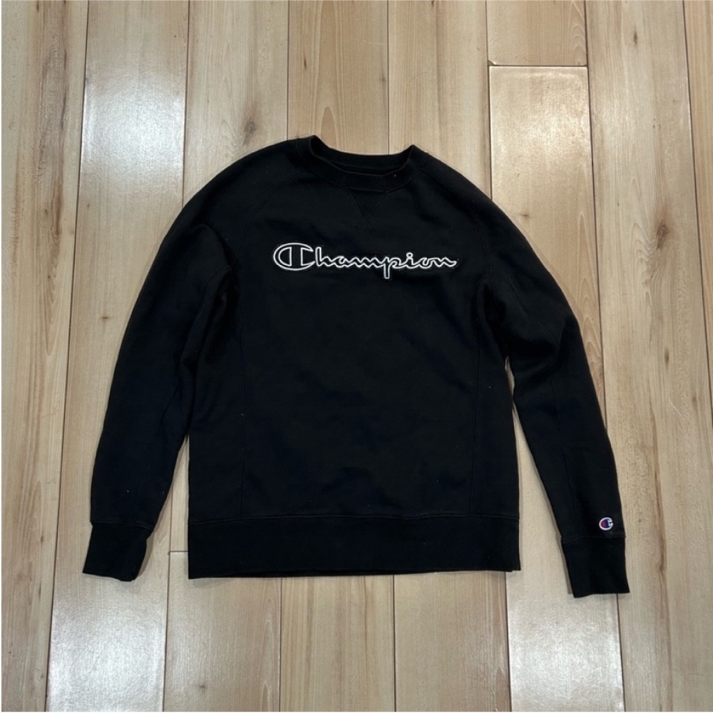 Champion Black Crewneck Sweatshirt with Script Logo